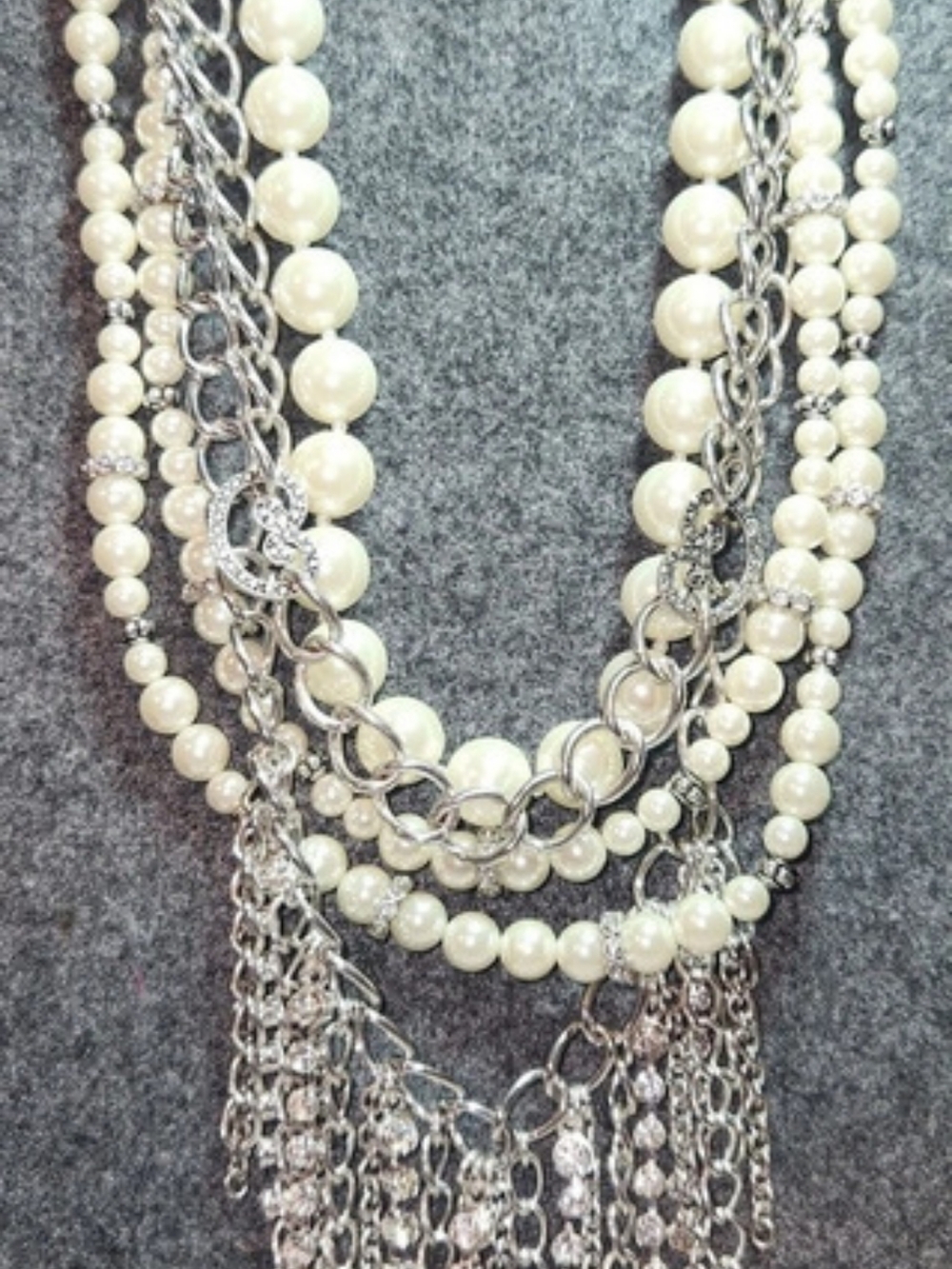 Gorgeous Premier Designs Multistrand Faux Pearl/rhinestone chain Necklace #950